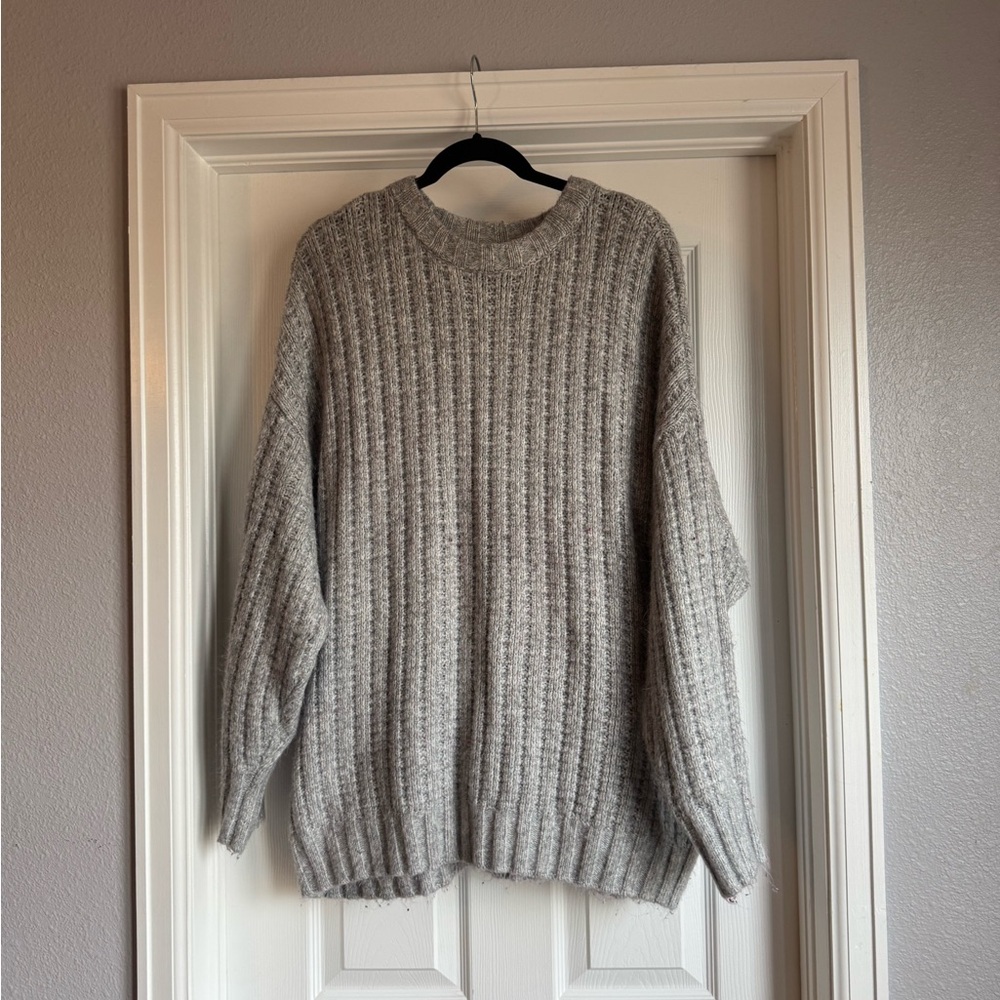 American Eagle Outfitters Gray Crewneck Sweater Chunky Knit XL Cozy